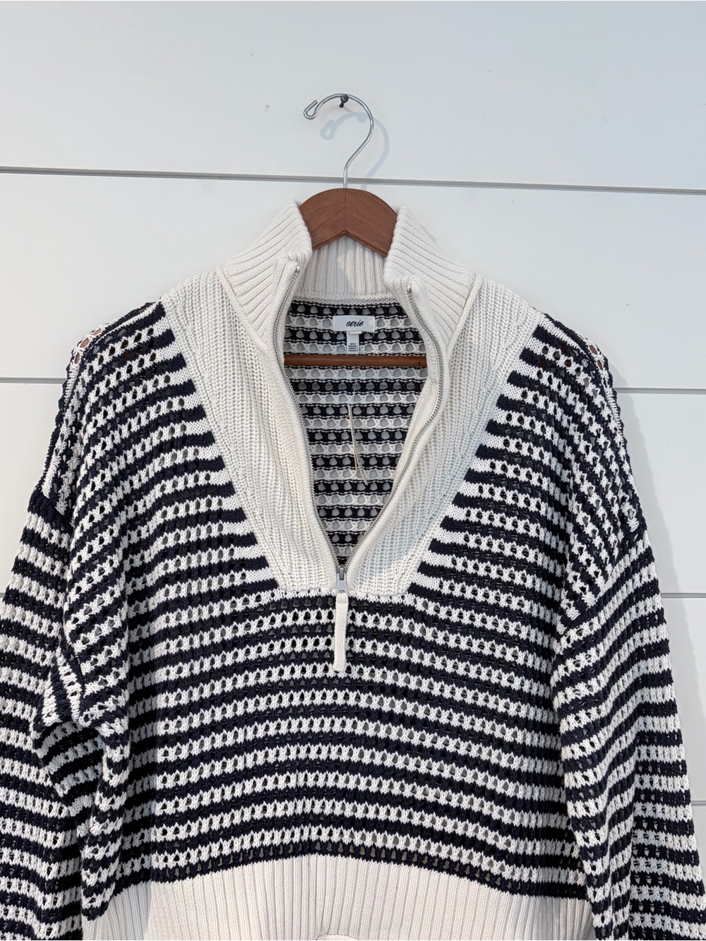 Aerie Coastal Grandmacore Nautical Stripe Oversized Sweater S Preppy Hamptons - Picture 4 of 9